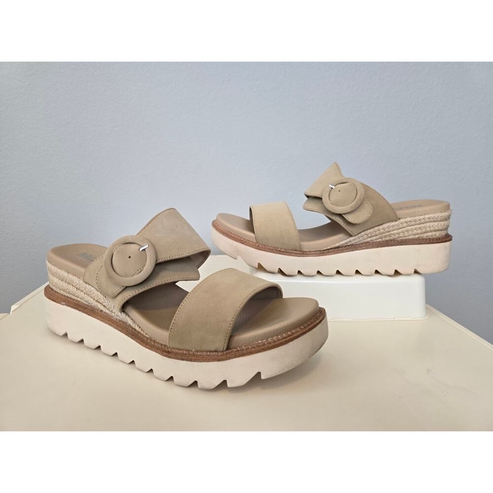 MIA Espadrille Platform Slide Sandals Tan Suede 11W Boho Cozy Summer Flatforms